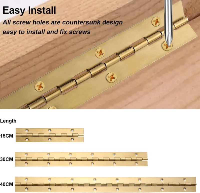 FVSEC 6 Inch Gold Stainless Steel Piano Hinges, 6 Pcs Continuous & Piano Hinge with Holes, Heavy Duty Piano Hinge 0.04" Leaf Thickness, 1.2'' Open Width for Furniture Cabinet Door Wooden Box Woodworking - Image 5